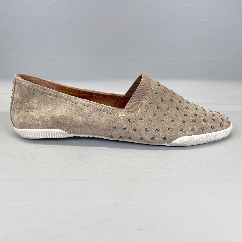 Frye Melanie Loafers Womens Size 7.5 M Taupe Suede Studded Flats Slip On Shoes